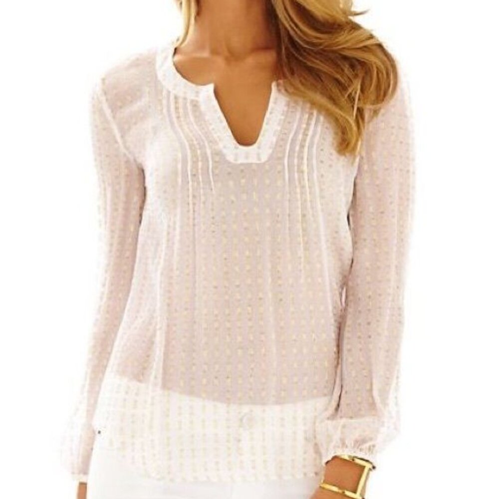 Lilly Pulitzer 'Colby' Silk Metallic Dot Blouse
